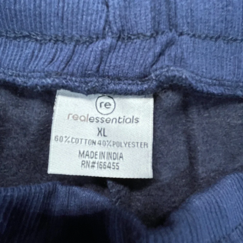 Real Essentials Jogger Pants Mens XL Blue Fleece Lined Drawstring Tapered Leg